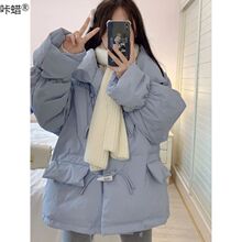 大码羽绒棉服女胖妹妹冬季2023新款牛角扣面包服宽松立领棉衣外套