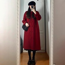 红色大衣女秋冬季高级感2023新款爆款小个子毛呢外套新年圣诞穿搭