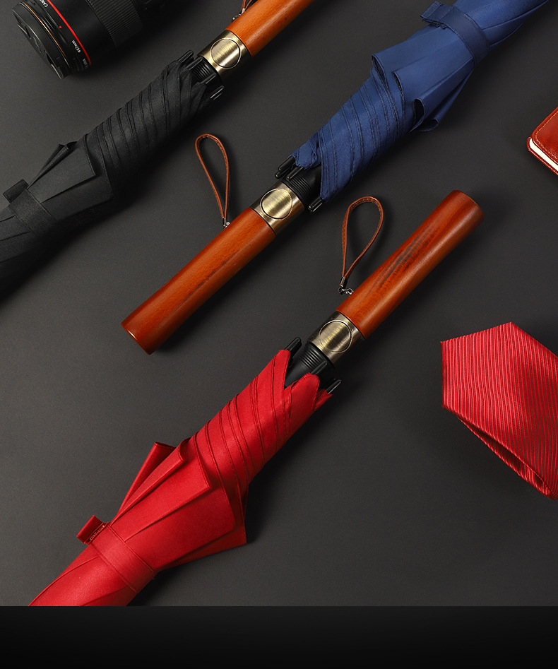 专业定制木柄商务高尔夫伞手柄可刻字印logo防紫外线高端广告伞