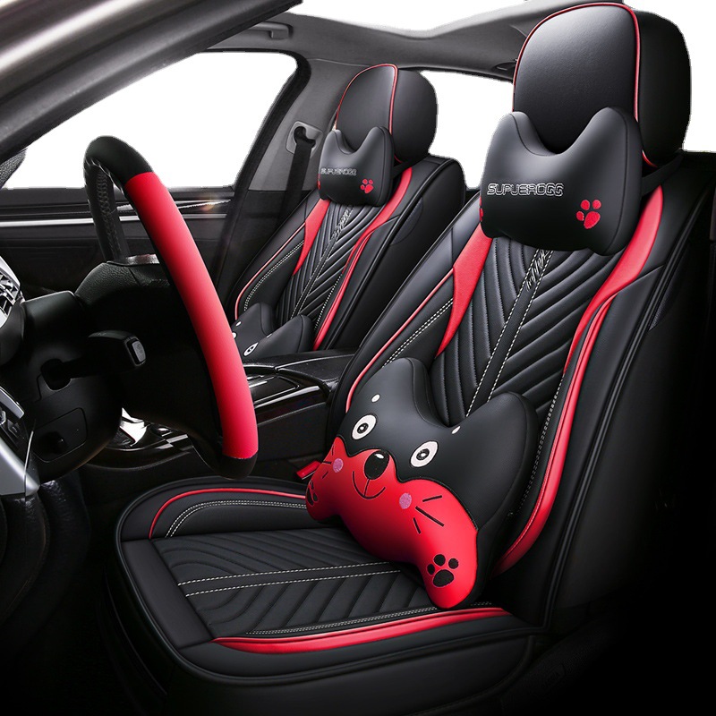 New Seat Cushion All-Inclusive Full Leather Cartoon Four Seasons Universal Car Cushion Non-Slip Stain-Resistant Seat Cover