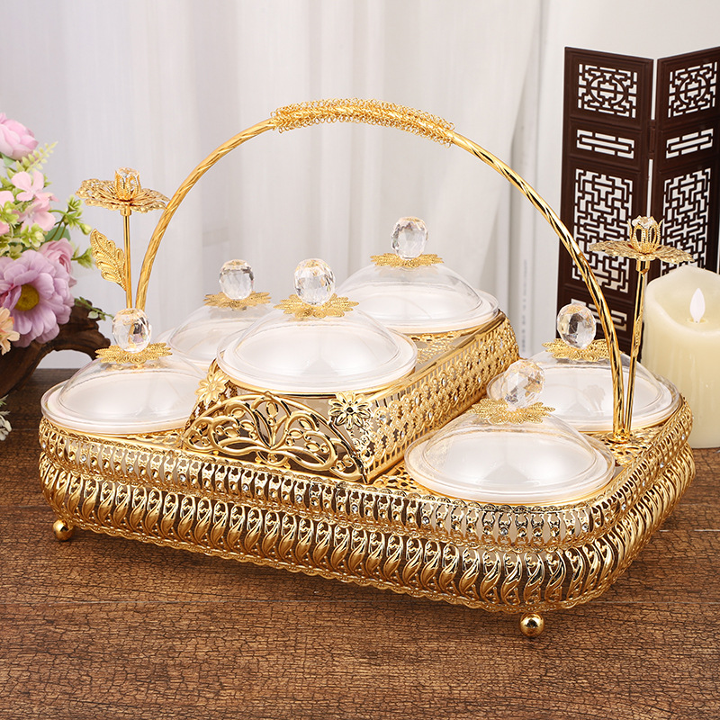 Classical Affordable Luxury Style Six-Grid Acrylic Fruit Plate Exquisite High-End Pattern Portable Fruit Snack Dessert Fruit Basket