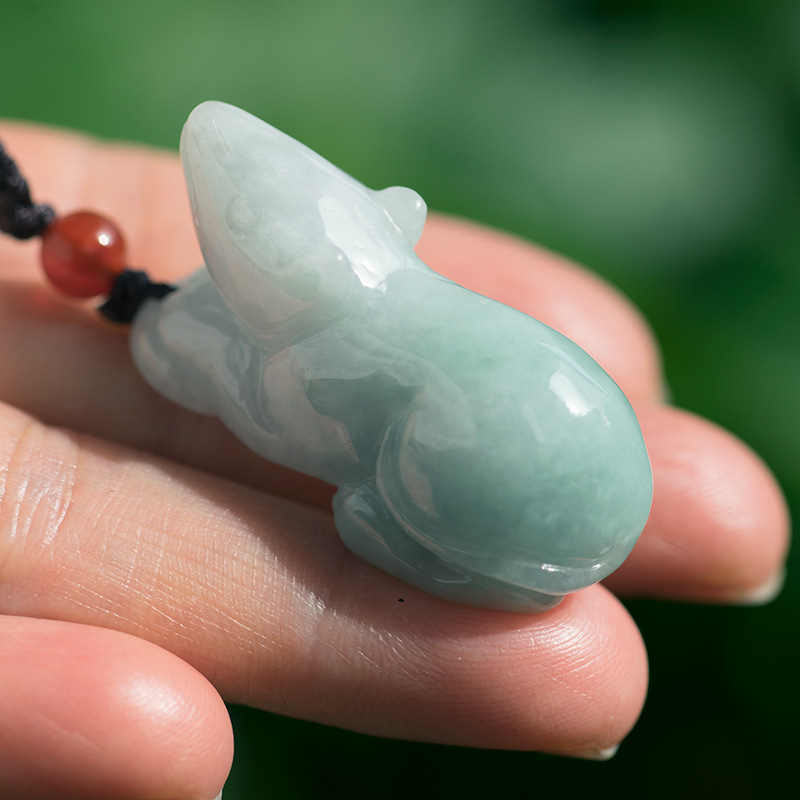 钰达翡翠鼠吊坠 生肖玉鼠玉挂件鉴定玉鼠玉老鼠立体玉鼠无镶嵌cvt