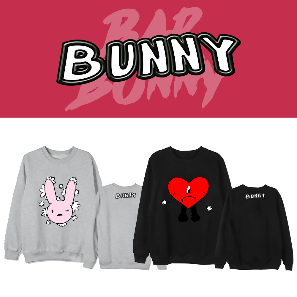 bad bunny坏兔子黑白圆领卫衣男女新款春秋保暖时尚宽松印花卫衣