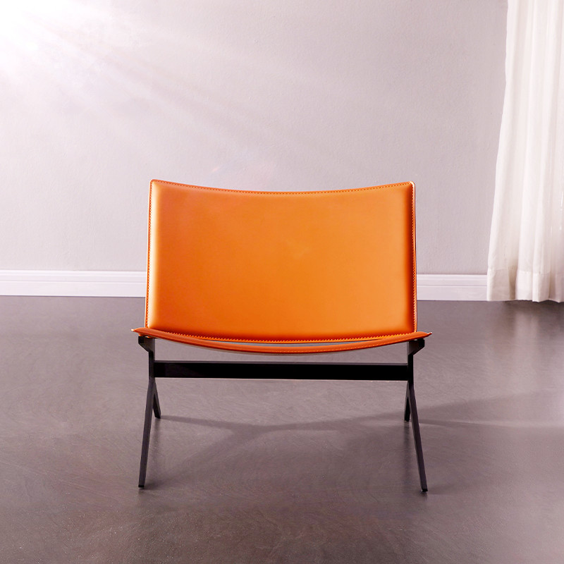 现代简约爱马仕橙色单人休闲椅轻奢意大利马鞍皮铁艺意式极简沙发