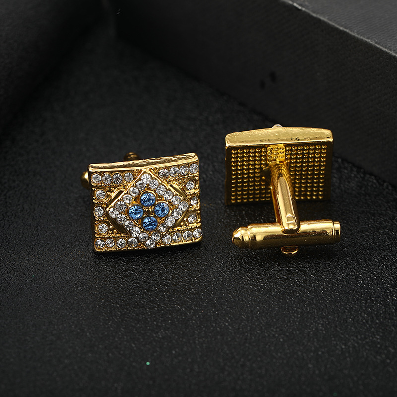 New Fashion Diamond Metal Cufflink High-End French Alloy Cufflinks a Pair of Buckles Simple round Men's Cufflink