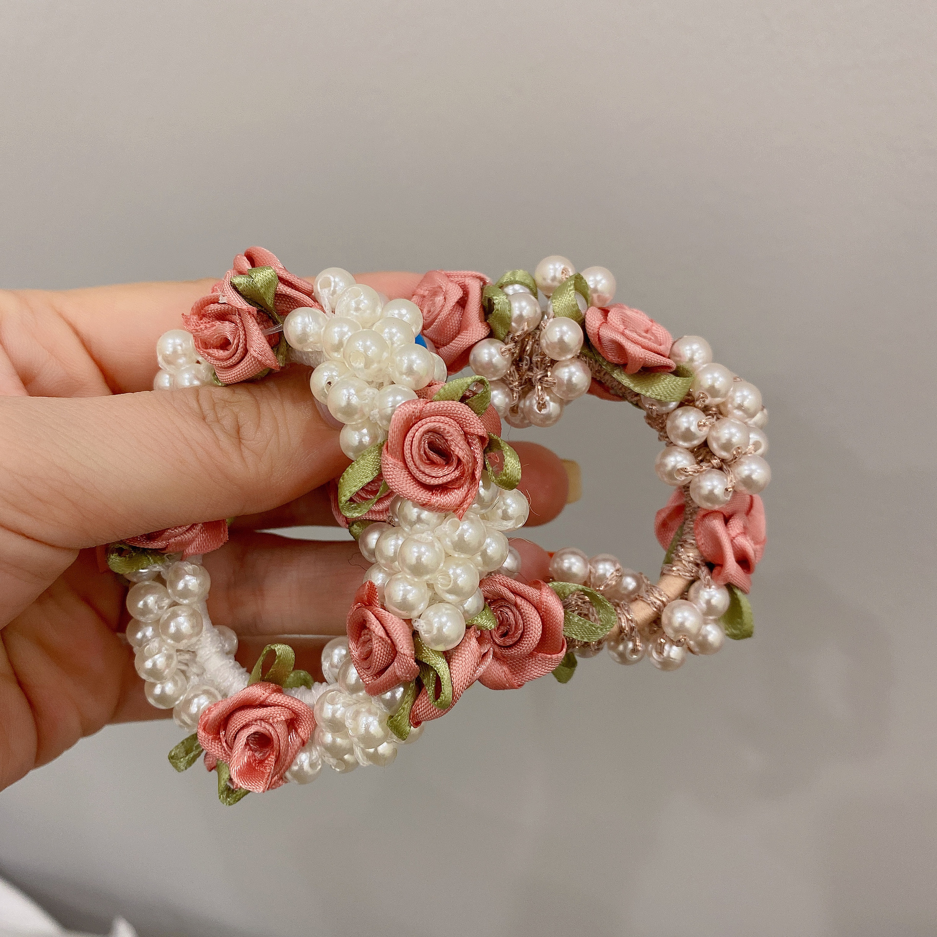 珠珠气质玫瑰花发圈丸子头马尾头花发绳女