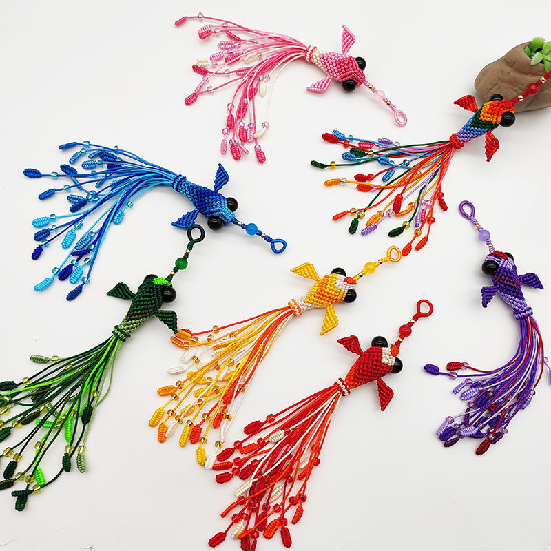端午节五彩绳结锦鲤编diy材料手机包包钥匙扣挂件饰品小领券-阿里巴巴