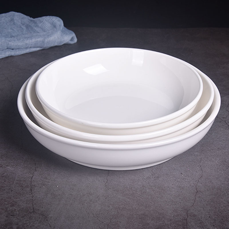 纯白色沙律碗饭盘 深汤盘剁椒鱼头盘菜盘家用陶瓷盘子 餐厅盘