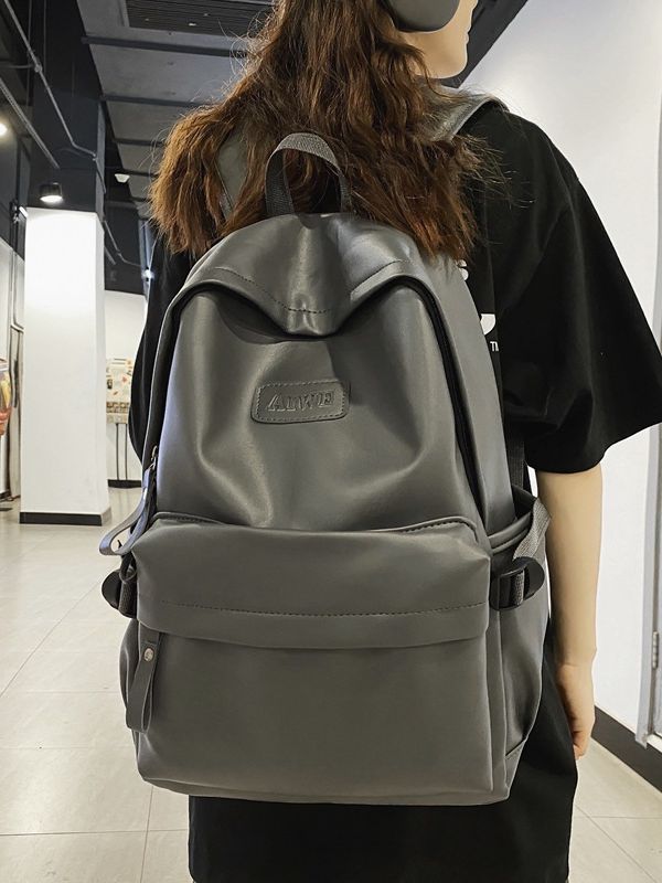 New Backpack Pu Unisex Backpack Simple Trend Ins Durable Schoolbag Large Capacity Campus Schoolbag