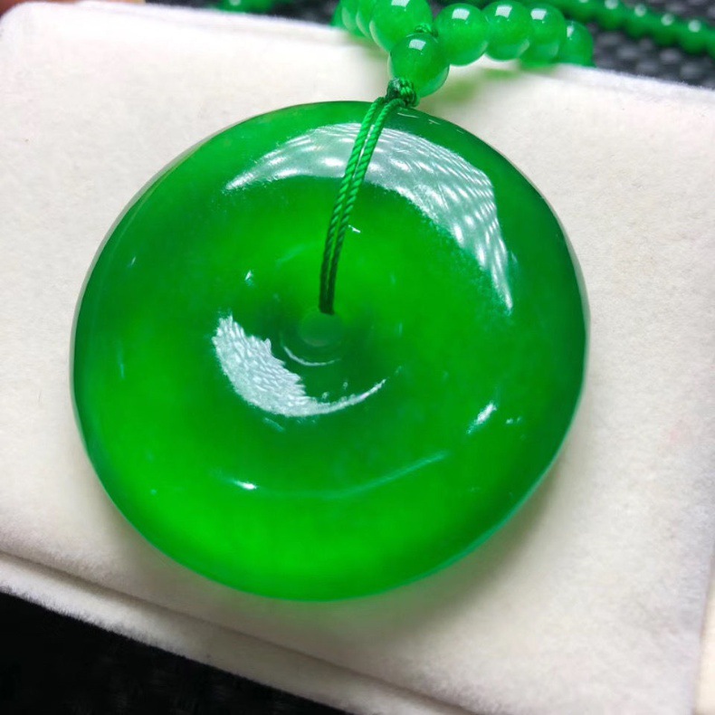 缅甸翡翠帝王绿厚庄平安扣吊坠满绿项链a货证书收藏品质套装玉坠