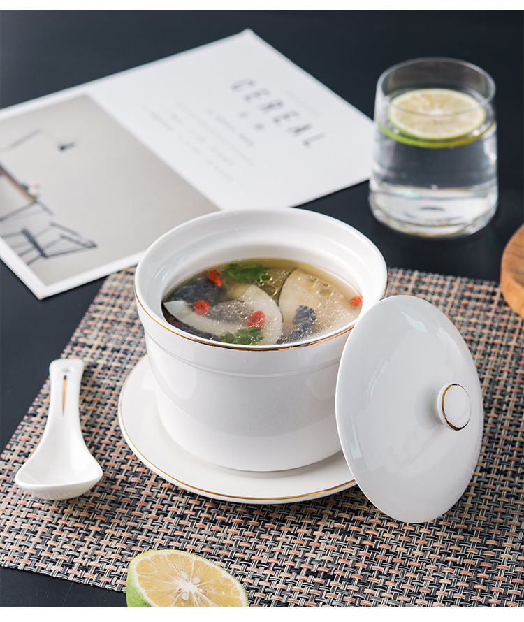 陶瓷炖盅小带盖金边酒店燕窝盅鲍翅碗辽参海参盅蒸蛋碗蒸蛋盅批发