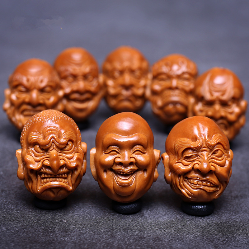 qg4d橄榄核手串男 双面十八罗汉核雕文玩把件 橄榄胡手工雕刻手链
