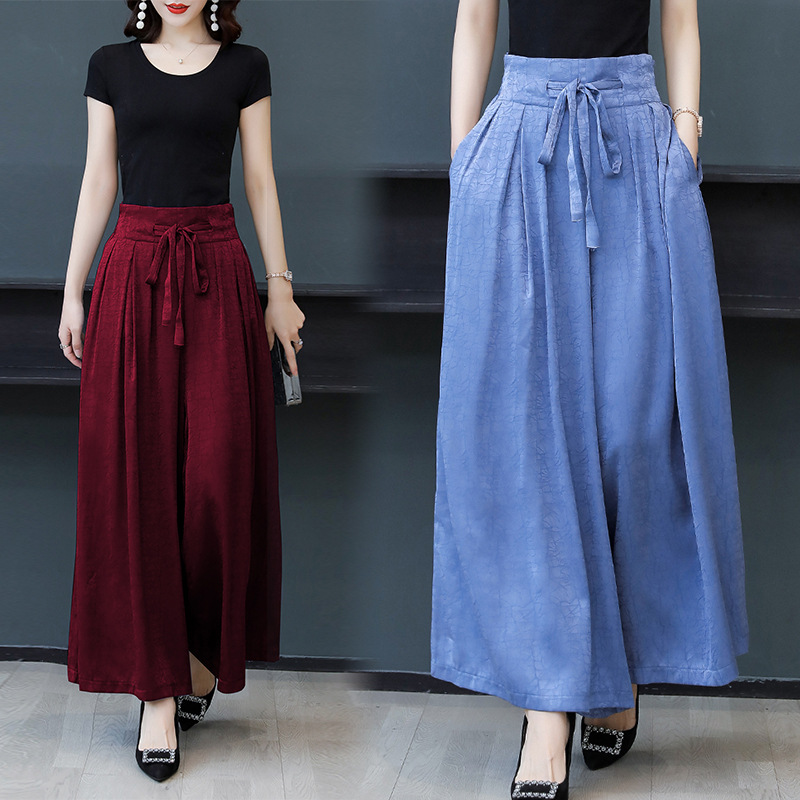 8559#阔腿裤女 夏季薄款休闲九分裤裙跳舞宽松大码仿真丝垂感裙裤