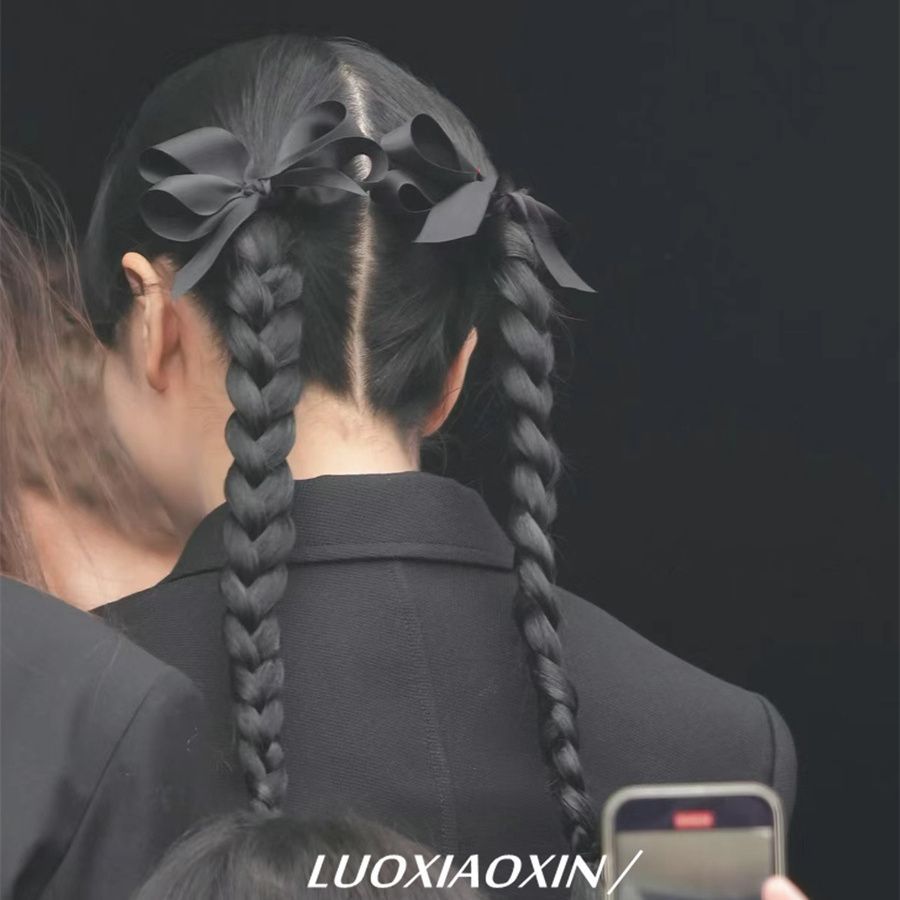 jisoo同款 高还原度 蝴蝶结黑色缎面少女双马尾边夹发夹发卡发饰