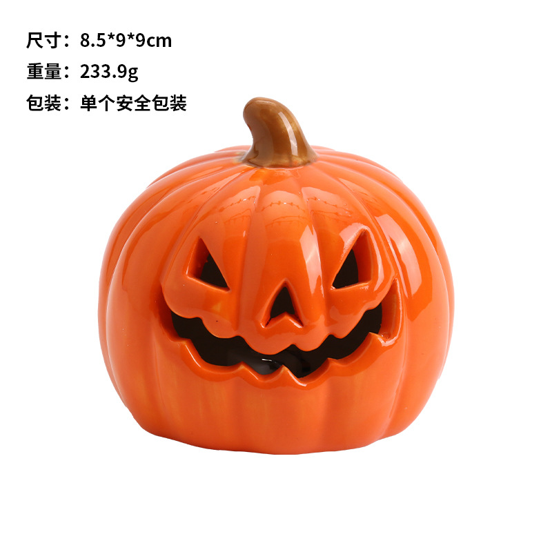 Cross-Border Halloween Decorations Led Luminous Resin Pumpkin Ornaments Party Desktop Ornaments Garden Decoration