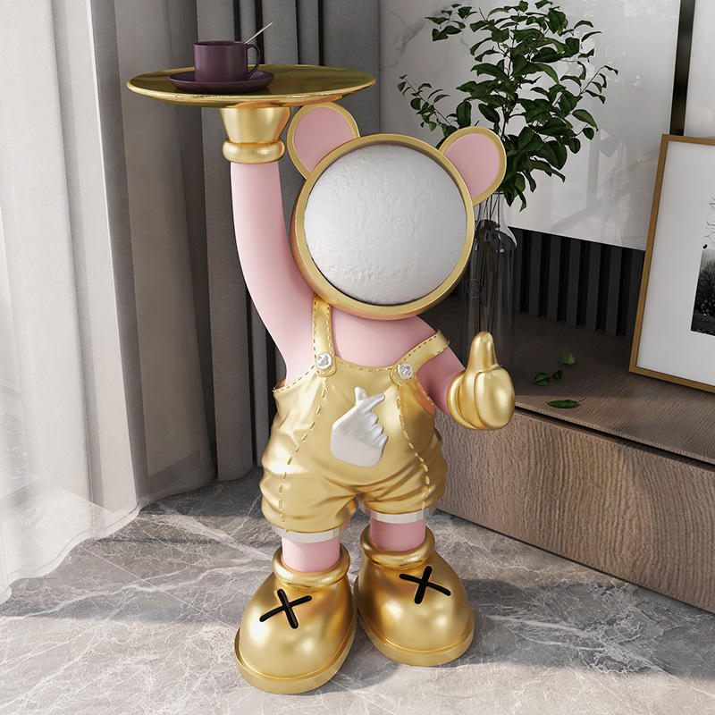 益方家居比心熊客厅落地摆件托盘儿童房夜灯电视柜沙发旁装饰