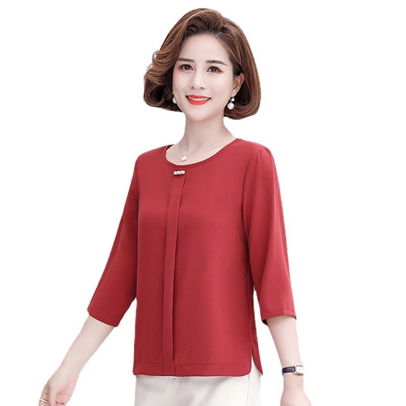 2023 Summer Fashion Mom Wear Age-Reducing Clothing Western Style Top New Large Size Middle-Aged and Elderly Elegant Small Shirt Women's T-shirt