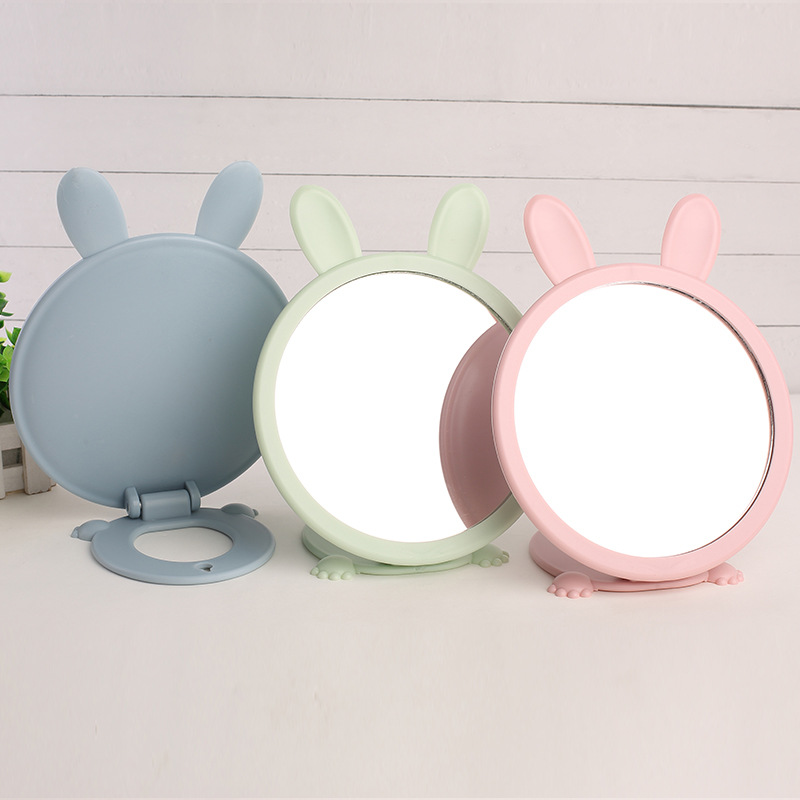 Cute Rabbit Ears Table Mirror Adjustable Folding Wall-Mounted Desktop Makeup Mirror Cute Little Mirror Gift