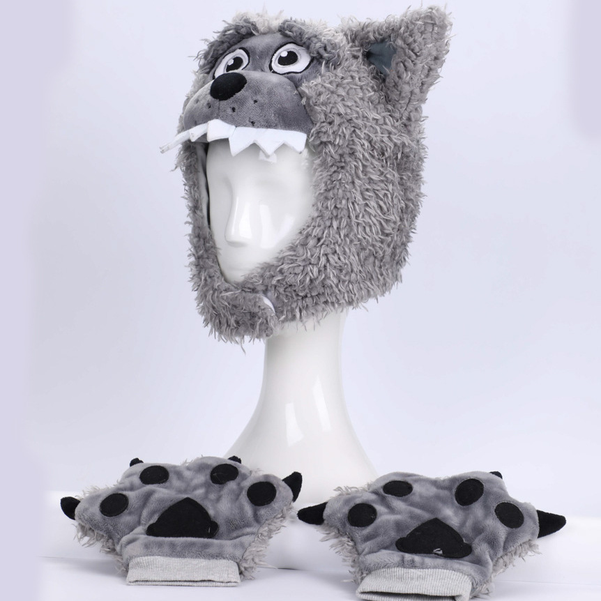 欧美万圣节毛茸茸大灰狼头套套装带手套-阿里巴巴