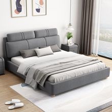 北欧科技布艺床简约现代双人床实木软包床小户型储物婚床家用