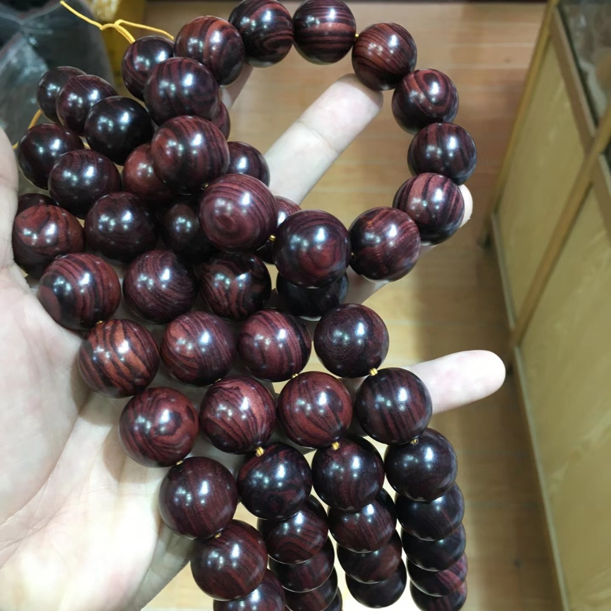 小叶紫檀紫花梨颗颗顺纹纹理清晰漂亮爆满金星佛珠男女同款手链