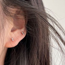 双圆珠925纯银螺丝拧扣创意耳环耳骨钉简约个性冷淡风耳饰女E9770