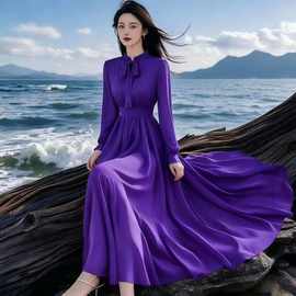 长款大摆雪纺连衣裙女2025秋季新款法式旅游度假拍照飘逸超仙长裙