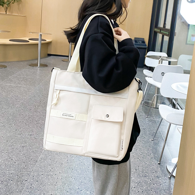 Shoulder Bag Women's Large Capacity Niche Design Ins Handbag Girls' Solid Color Tote Bag Korean Style Student Make-up Class Bag