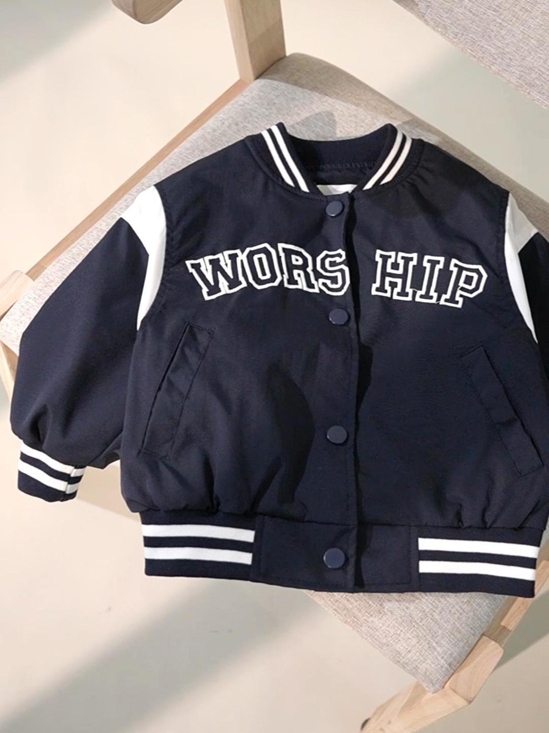 babycity休闲儿童外套短款夹克衫春季男童贴布刺绣棒球服cy84051