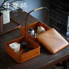 GD53竹禅迹|竹编提篮 茶道茶具收纳篮带盖家用水果野餐盒食盒两款
