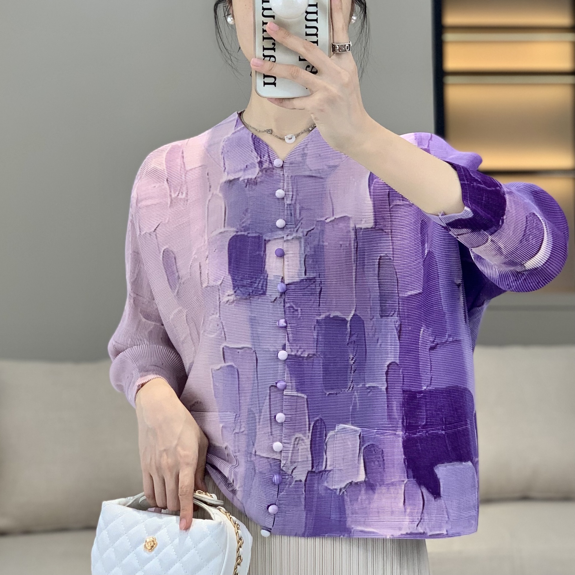 褶皱2024新款春夏大码时尚渐变设计感上衣女洋气高端气质减龄衬衫