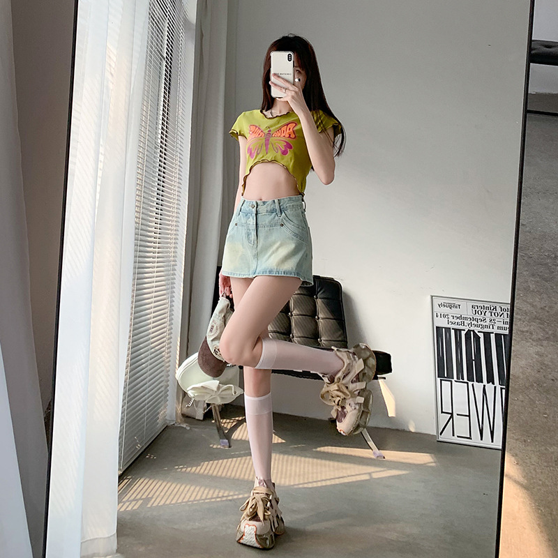 Light Blue Denim Shorts Women's Summer 2023 New High Waist Super Sexy Fashion Slimming Sense of Design Hot Girl Culottes