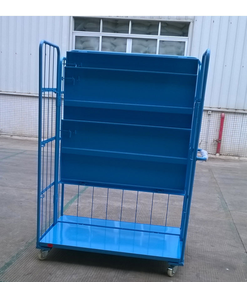 仓储物流笼车金属多层板可移动搬运车仓库快递折叠笼车仓储搬运车