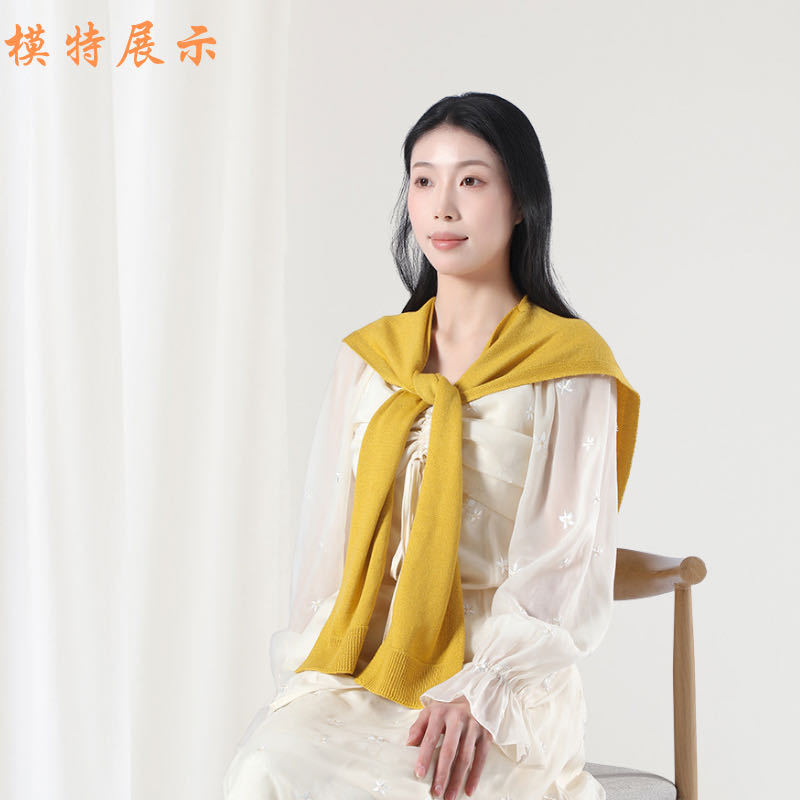 Korean Style Wool Knitted Shawl Ins Style Fashion All-Matching Small Waistcoat Spring and Summer Office Air-Conditioned Room Shoulder Pad Detachable Collar