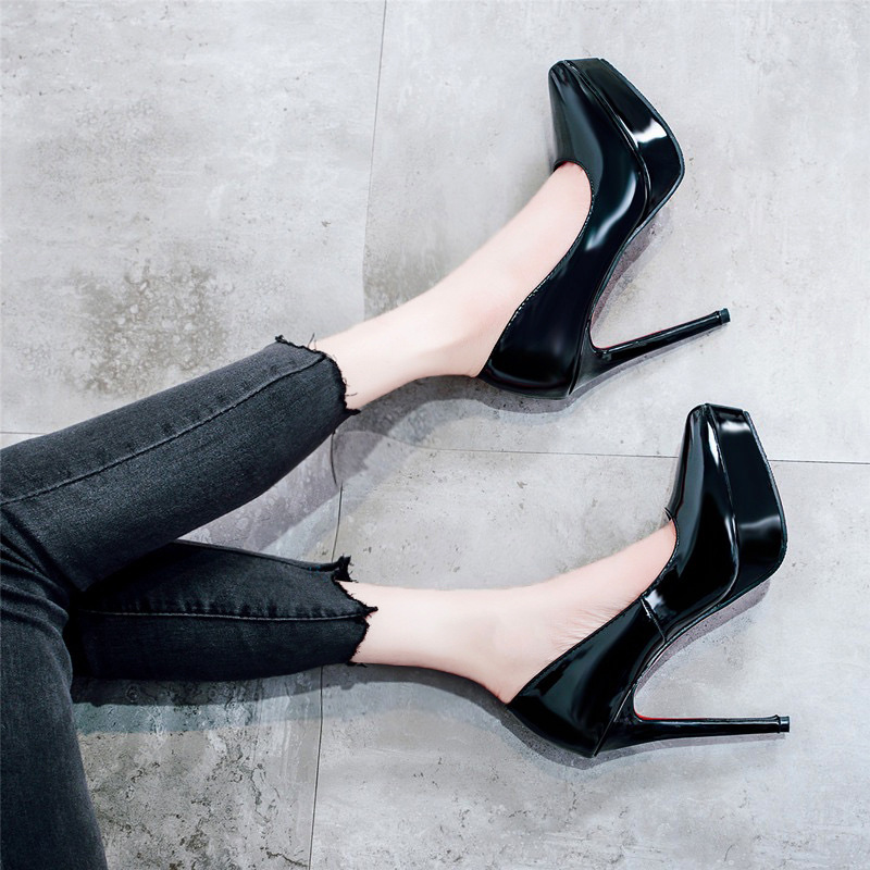 防水台高跟鞋女尖头细2023夏季新款恨天高性感气质职业正装黑色女