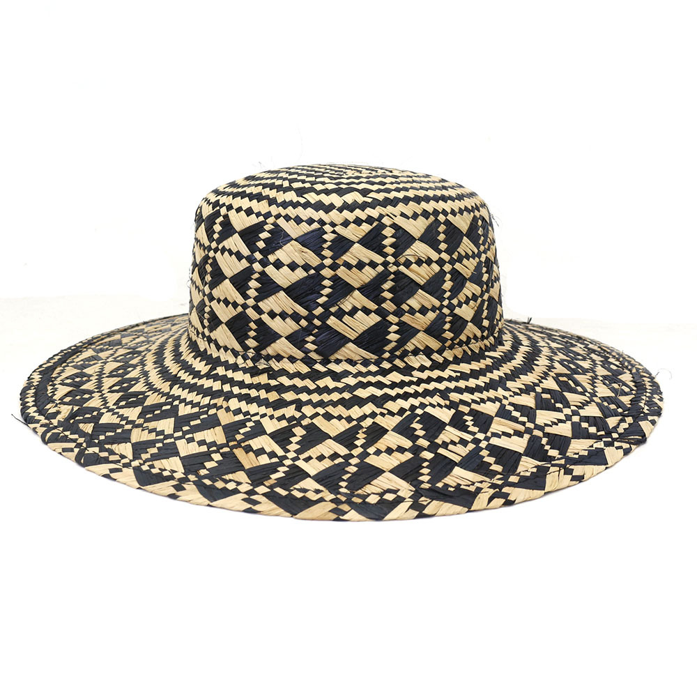 ins网红几何拼色大檐草帽欧美时尚复古拉菲草沙滩帽子防晒太阳帽