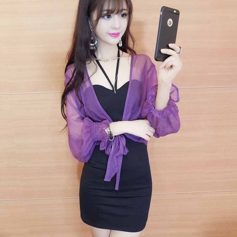 名媛主播服装夏季新款夜店性感包臀挂脖抹胸连衣裙百搭开衫防晒衣