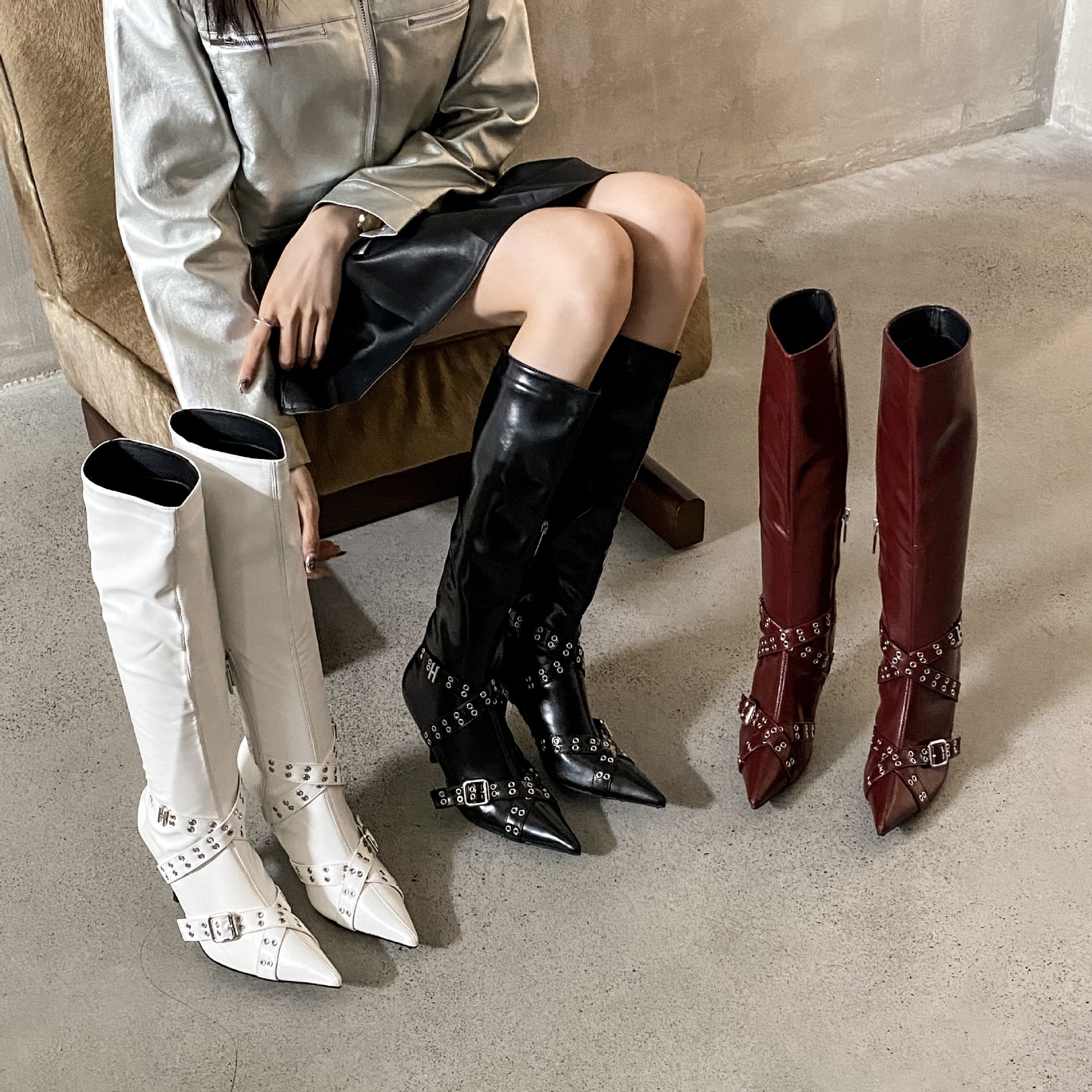 2023秋冬新款尖头细跟欧美时尚高跟长靴-阿里巴巴