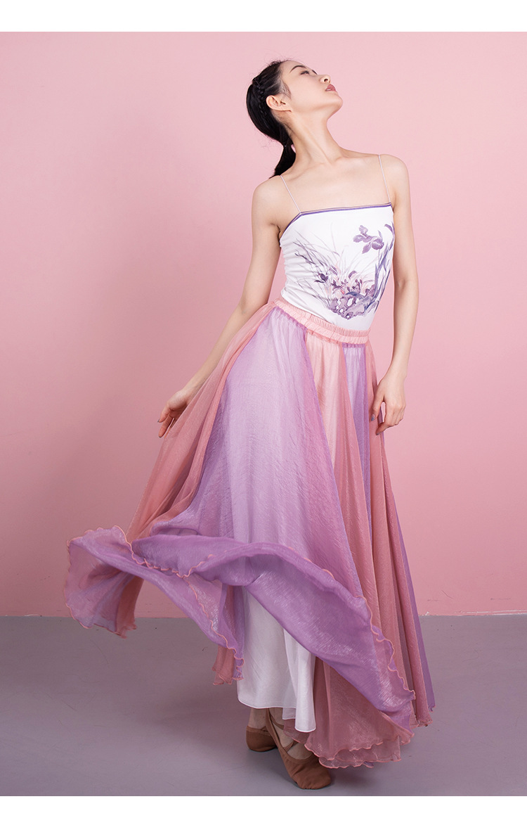 柳歌古典舞服拼接飘逸大裙摆半身裙舞蹈服女中国现代民族舞练功裙