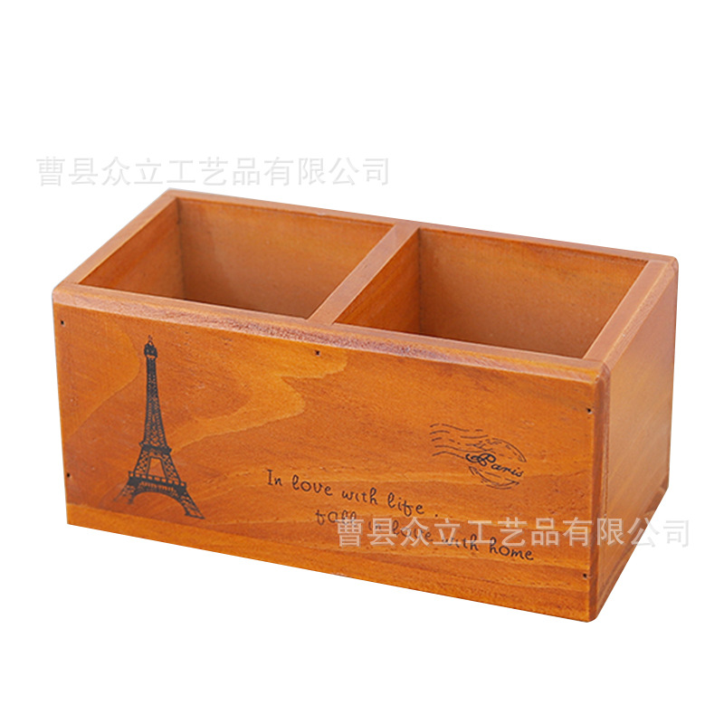 Retro Desktop Storage Box Mobile Phone Remote Control Office Clutter Organizing Box Wooden Box Pen Holder Penholder Manufacturer Production