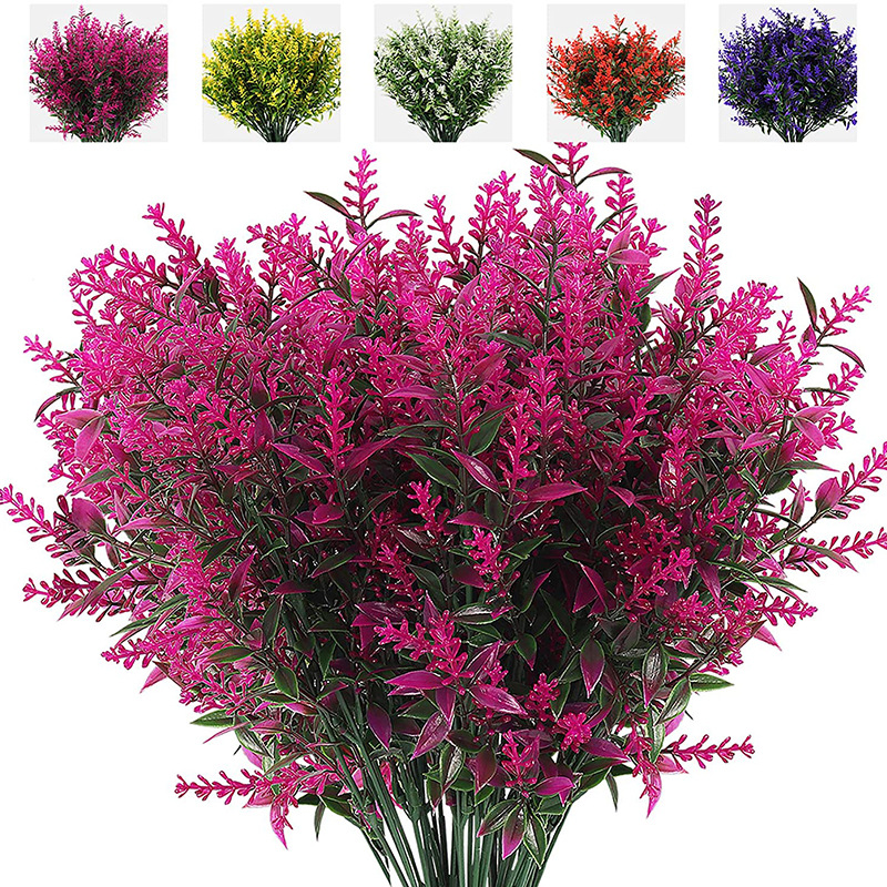 Amazon 8 Bunches of Artificial Lavender Flowers for Outdoor Decoration, UV Protection Bush House Office