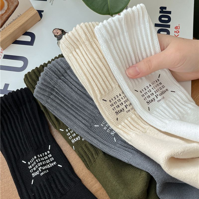 Women's Socks Autumn and Winter Thickening Terry Towel Bottom Bunching Socks Heel Hot Stamping Letters and Numbers Women's Middle Athletic Stockings