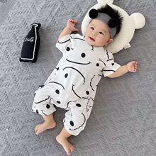 婴儿连体衣夏季薄款衣服莫代尔儿童睡衣宝宝短袖空调服防踢被睡。