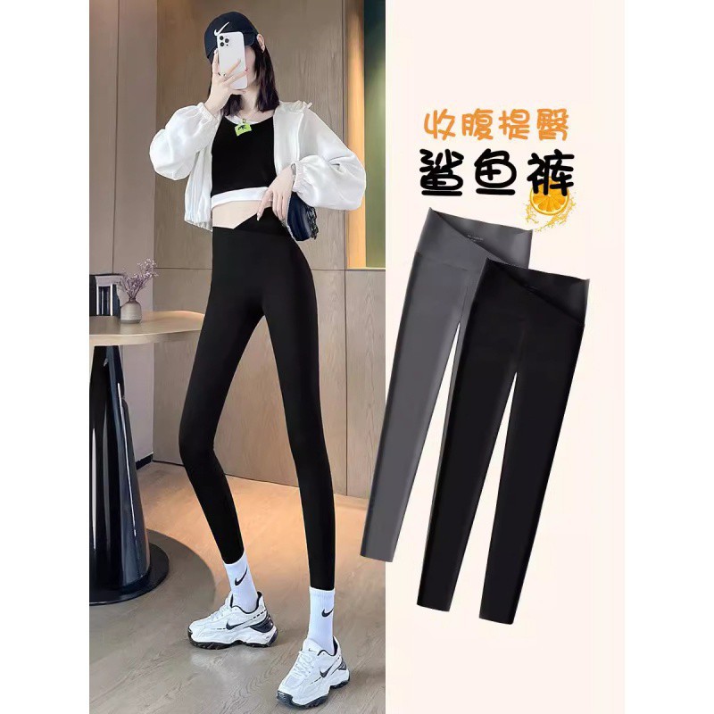 鲨鱼皮九分秋季薄款外穿高腰收腹修身显瘦紧身弹力打底女裤芭比裤