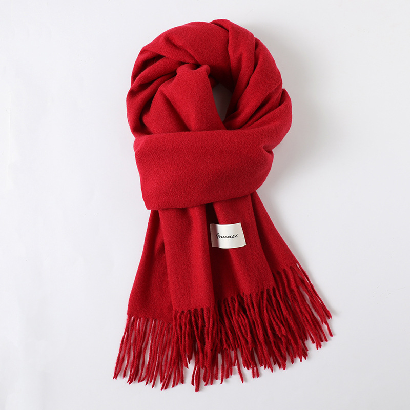 Cashmere Feel Scarf Women's Simple Solid Color Tassel Shawl Autumn and Winter Warm Artificial Cashmere Scarf Versatile Casual Scarf