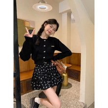小香风套装裙女春季穿搭一整套针织衫毛衣碎花百褶半身裙子两件套