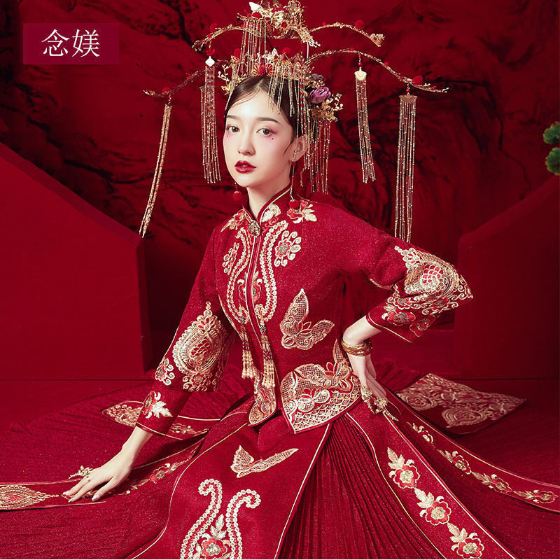 中式婚服女秀禾袍凤冠霞帔嫁衣2020婚纱新娘结婚复古风出阁服