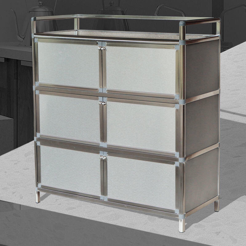 厨房置物架带柜门304加厚不锈钢餐边柜柜家用收纳柜多功能餐具柜