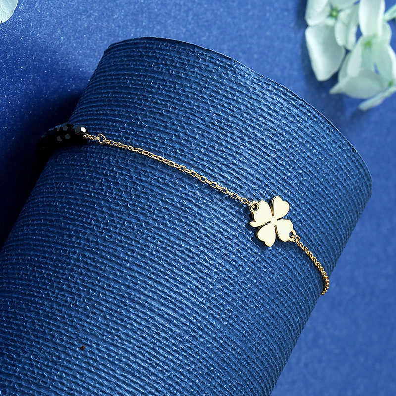 925纯银四叶草手链女ins2021年新款小众设计感黑色转运珠手饰厂家