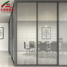 中山办公室玻璃隔断玻璃隔墙现代单层钢化白玻璃固定铝合金框架款